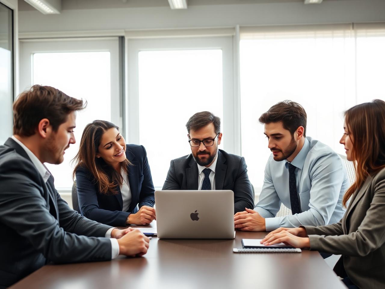 Équipe dirigeante de PME en réunion travaillant sur un projet IA